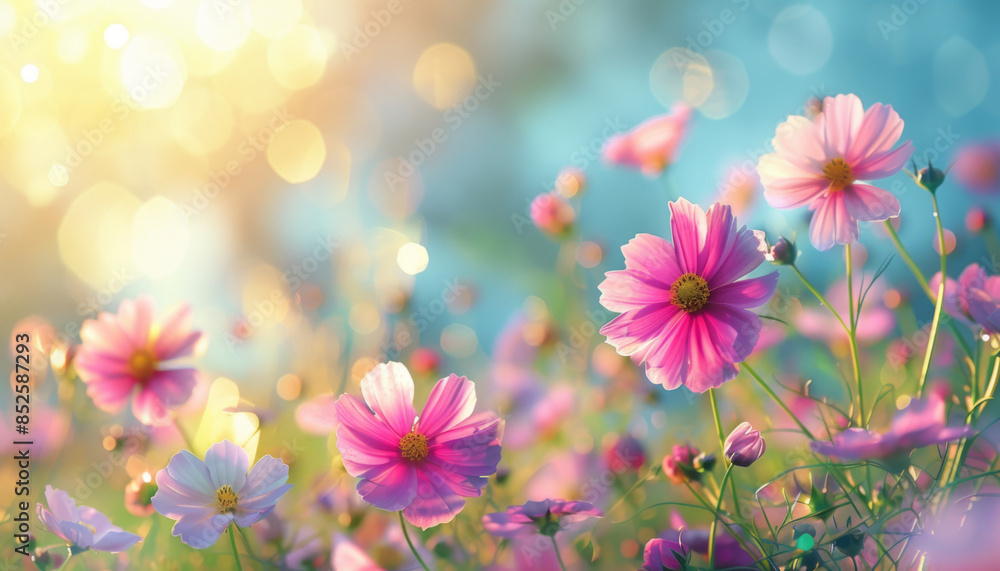 Fototapeta premium close up of cosmos flowers with bokeh background