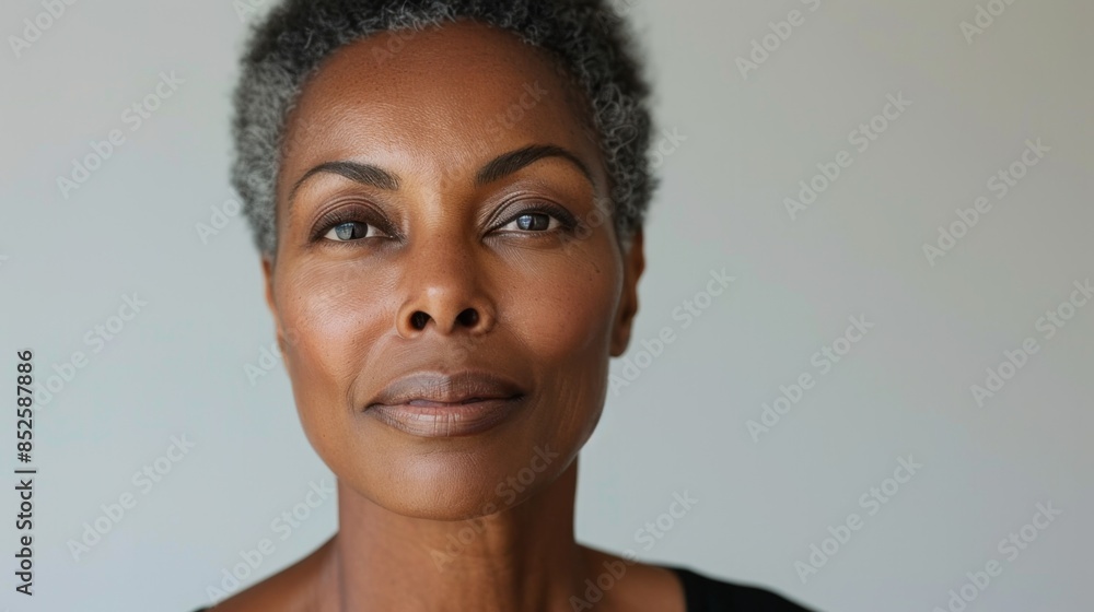 portrait of a beautiful middle aged afro american woman with well-groomed skin looking at the camera. studio shooting white background. copyspace portrait of a beautiful middle aged afro american woman with well-groomed skin looking at the camera. studio shooting white background. copyspace