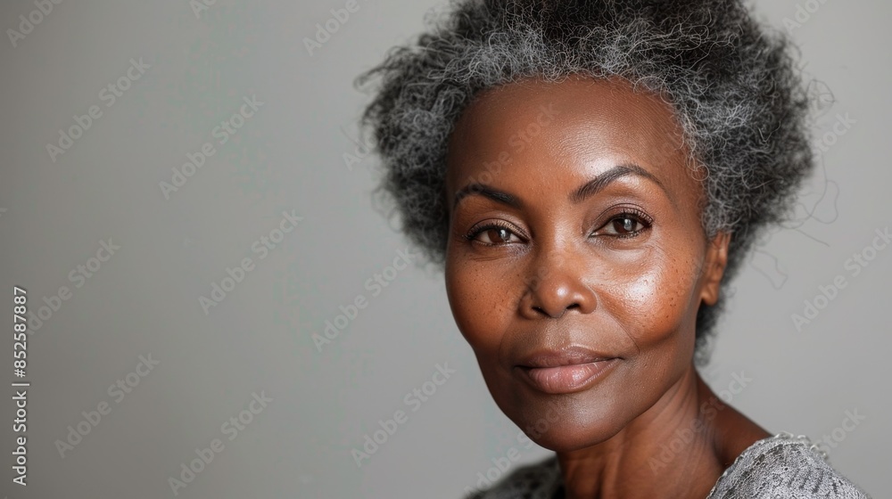 portrait of a beautiful middle aged afro american woman with well-groomed skin looking at the camera. studio shooting white background. copyspace portrait of a beautiful middle aged afro american woman with well-groomed skin looking at the camera. studio shooting white background. copyspace