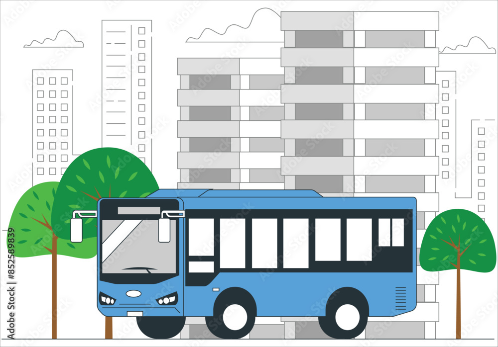 A highly detailed illustration of a modern city bus, perfect for ...