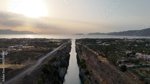 Wallpaper Mural Corinth Canal, Greece. The Corinth Canal is a sluiceless shipping canal in Greece, connecting the Saronic Gulf of the Aegean and the Gulf of Corinth of the Ionian Sea, Aerial View Torontodigital.ca