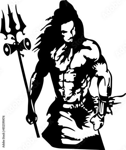 Lord Shiva holding his trident (Trishul) a vector graphic design