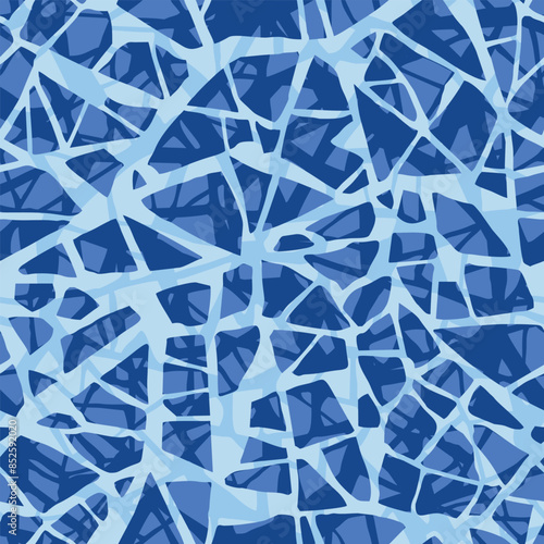 Texture of terrazzo floor. Tile with crack pebbles and broken stone. Abstract blue pattern. Trencadis mosaic. Ceramic tiles glued together from pieces. Vector background. 