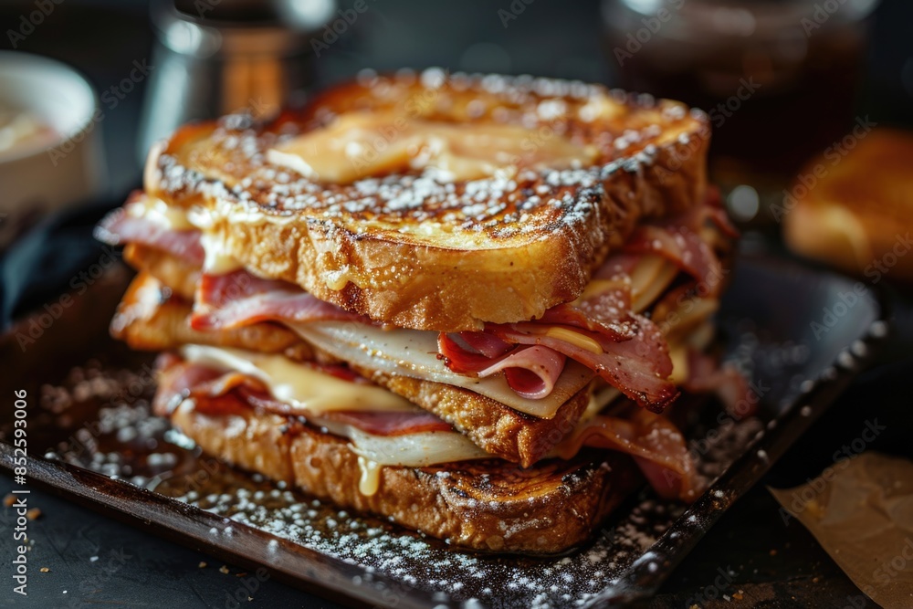A close-up shot of a sandwich on a plate with various toppings and condiments A close-up shot of a sandwich on a plate with various toppings and condiments