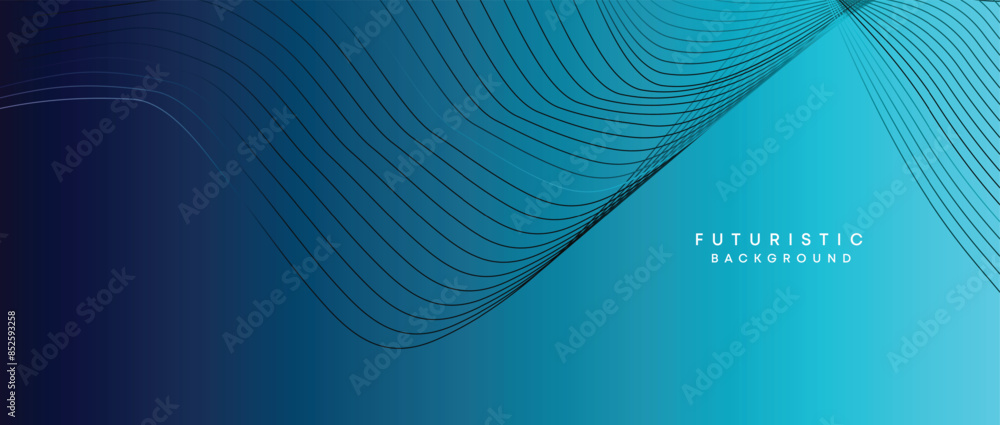 Naklejka premium Abstract Peacock Blue, Ocean Dark Blue Technological Modern Flowing Wave Line Background. Teal Blue and Black Digital Future Technology Web Banner Background for Presentation, Cover, Slide, Magazine