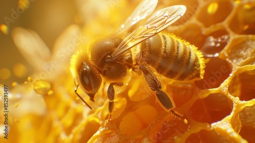 The bee on honeycomb photo