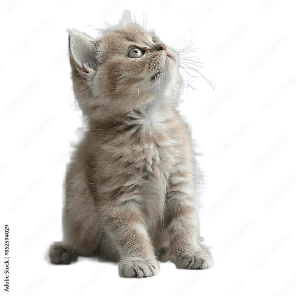 Fototapeta premium British kitten looks up while sitting on a transparent background