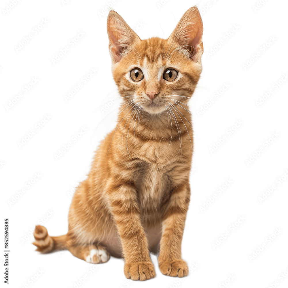 Cute ginger cat sitting and looking at the camera isolated on transparent background Cute ginger cat sitting and looking at the camera isolated on transparent background