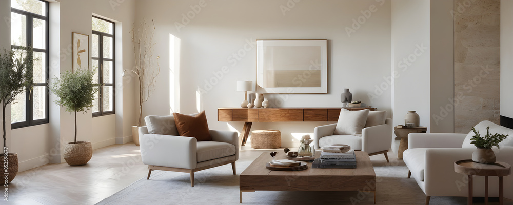 Modern living room bathed in sunlight Modern living room bathed in sunlight