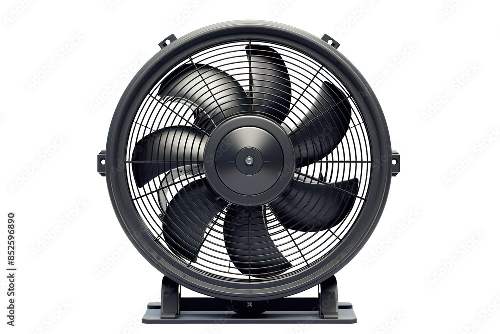A Powerful Industrial Fan With Six Blades Stands Ready to Circulate Air on a Clear PNG or White Background.