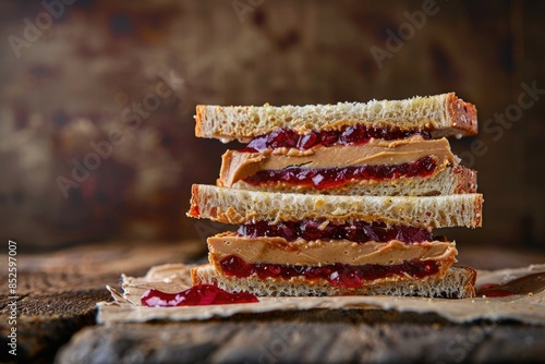 A stack of peanut butter and jelly sandwiches, perfect for a quick snack or lunch