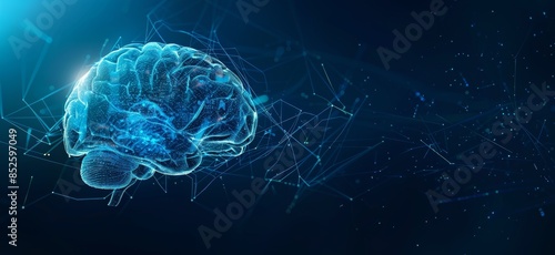 3D rendering of a brain with highlighted neural pathways and glowing connections, representing scientific themes such as brain function, neurology, and mental processes. 