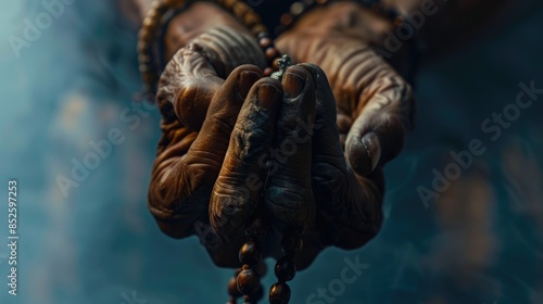 Close-up of a person's hand holding a rosary, suitable for spiritual or faith-based contexts