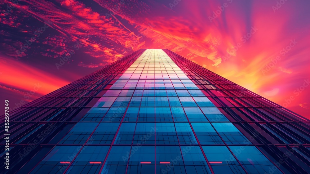 custom made wallpaper toronto digitalSkyscraper at Sunset with Vibrant Sky and Endless Windows Reflecting Fiery Colors