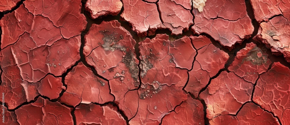 Extreme Close-Up of Cracked Red Clay, Symbolizing Drought and Environmental Change - Generative ai Extreme Close-Up of Cracked Red Clay, Symbolizing Drought and Environmental Change - Generative ai