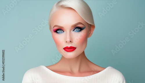 captivating woman flaunts her bold and vibrant makeup, highlighting her features with precision and artistry photo