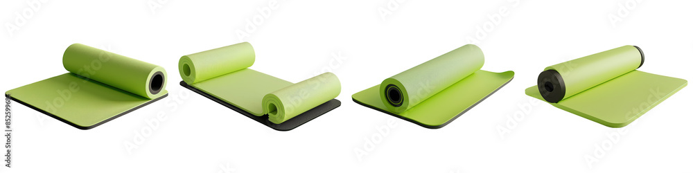 Set of Yoga Mat Lime Green Color Fitness concept for fitness presentations ,ui app icon , isolated on transparent png background. Generative ai Set of Yoga Mat Lime Green Color Fitness concept for fitness presentations ,ui app icon , isolated on transparent png background. Generative ai