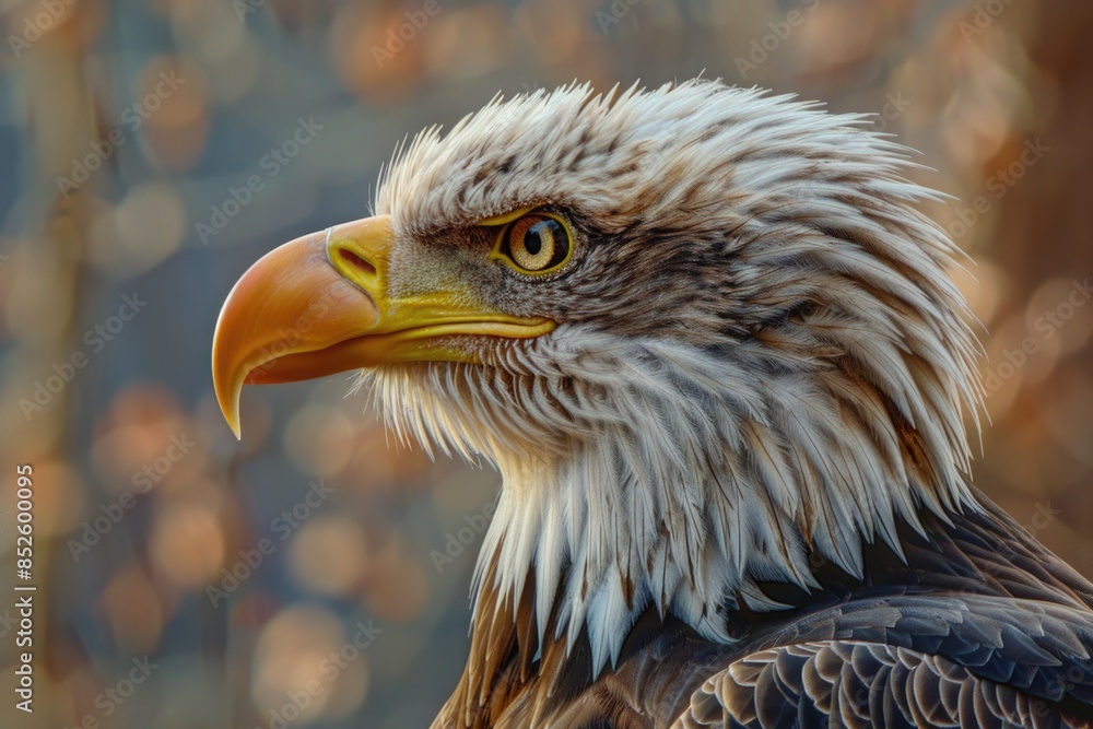 Fototapeta premium A close-up shot of a bird of prey's face, with the background blurred