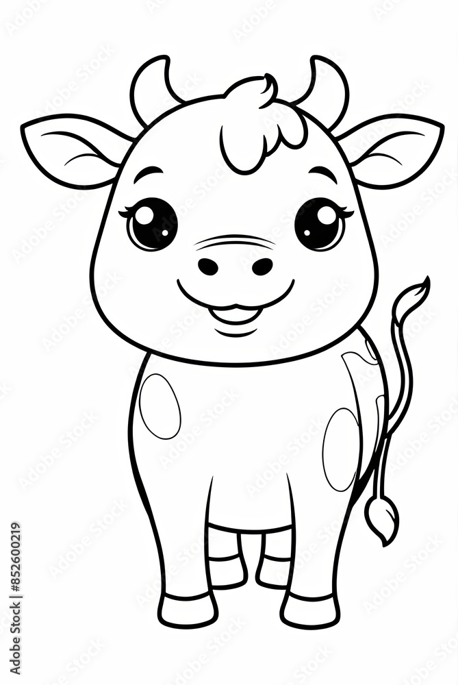Cute cow Kids/ adults coloring page book art, black and white art Stock