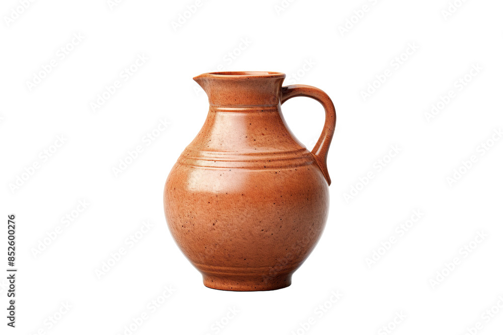 A Rustic Earthenware Pitcher Against a Clean White Background on a Clear PNG or White Background. A Rustic Earthenware Pitcher Against a Clean White Background on a Clear PNG or White Background.