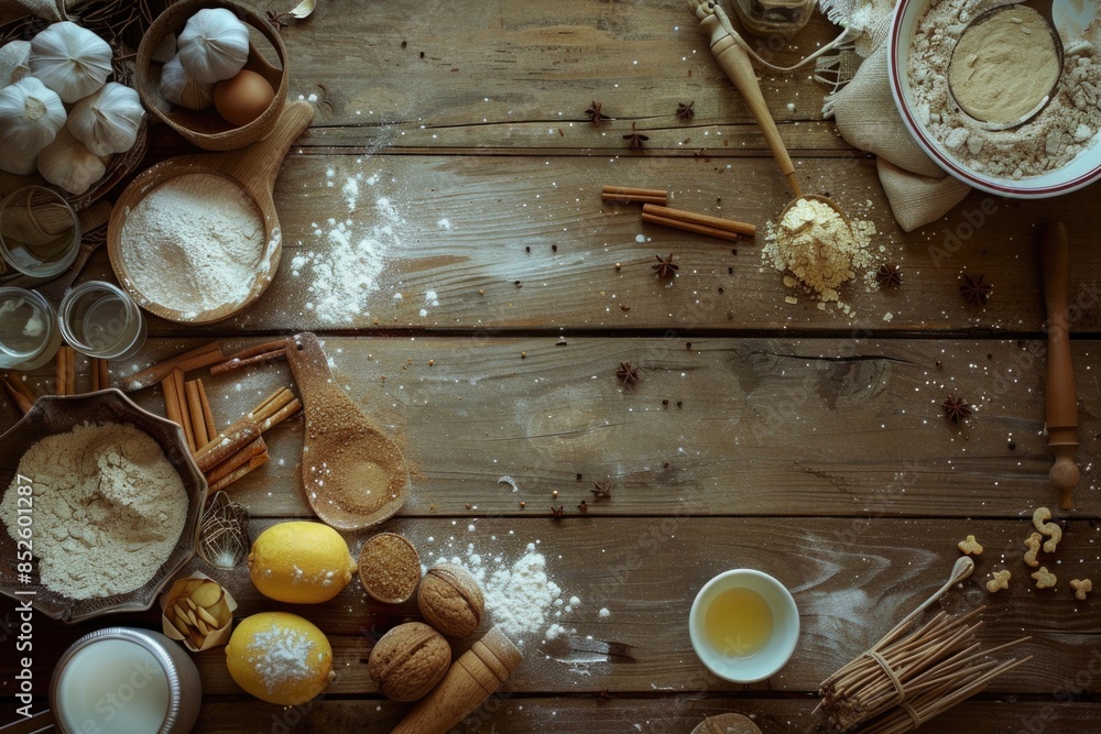 A wooden table set with bowls of food A wooden table set with bowls of food