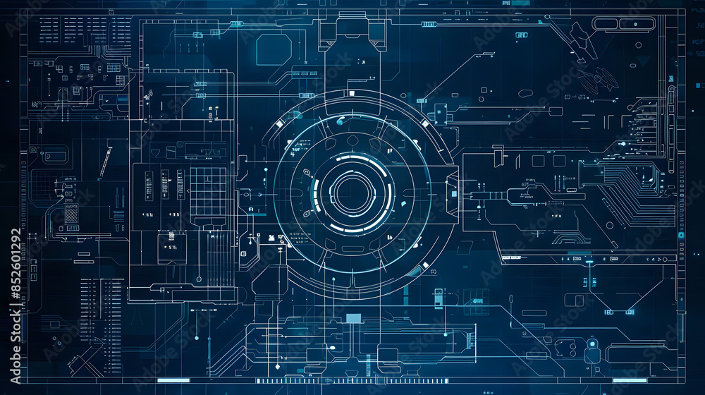 Futuristic digital interface 3D render with circuits, diagrams, and ...