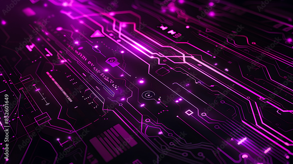 Abstract futuristic circuit board with glowing pink lines and geometric patterns. Perfect for technology-themed projects and digital designs. Abstract futuristic circuit board with glowing pink lines and geometric patterns. Perfect for technology-themed projects and digital designs.