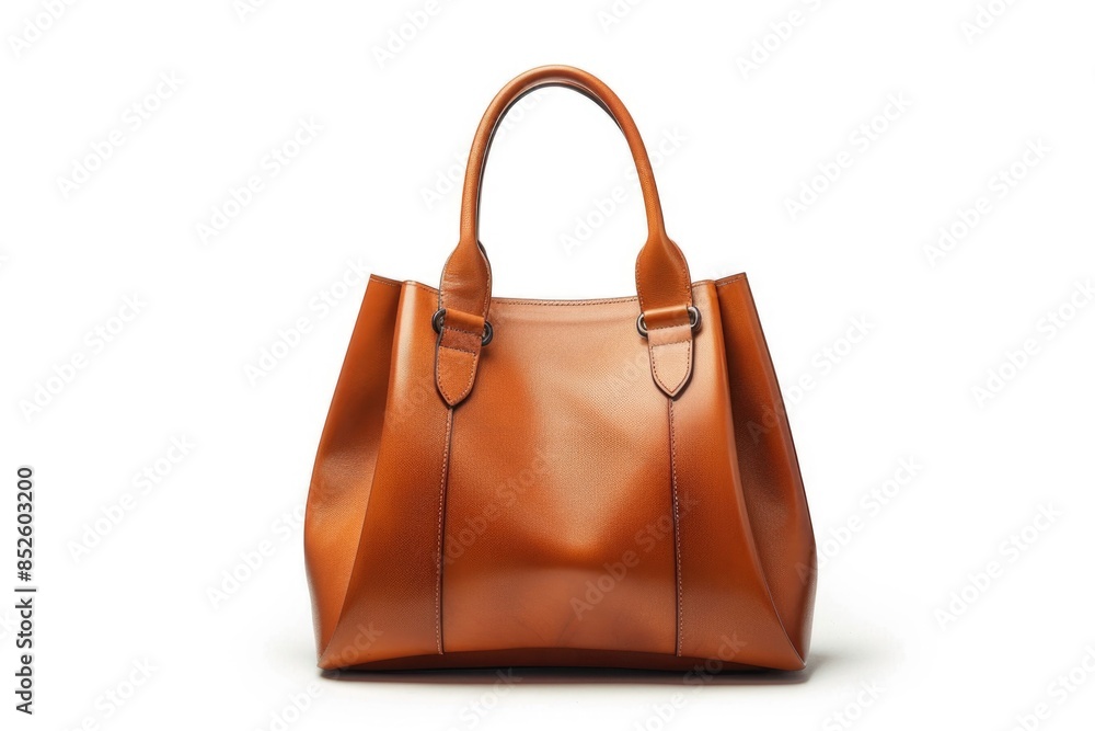 A brown leather handbag on a simple white background A brown leather handbag on a simple white background