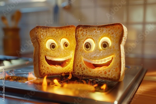 A toasted sandwich featuring two distinct facial expressions on its surface photo