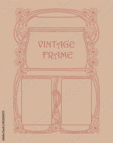 vintage artistry of lines floral frame flowers decorative border background