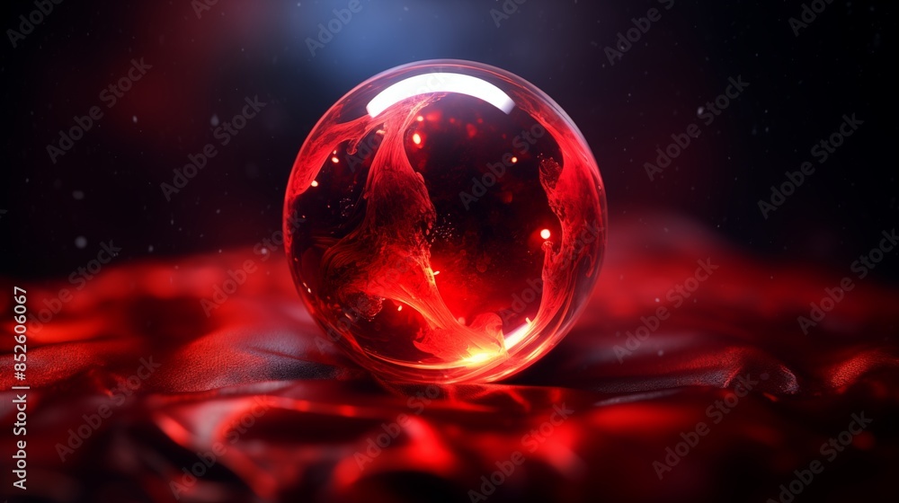 Glowing Red Sphere on a Reflective Surface: Mystical and Abstract Glowing Red Sphere on a Reflective Surface: Mystical and Abstract