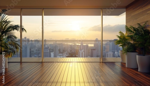 Terrace with a beautiful view. Balcony with view of big city. 