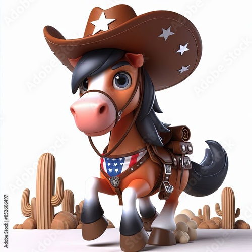 Cowboy Horse cartoon , 3d Generative AI