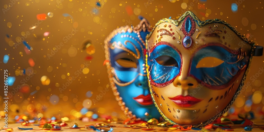Carnival Masks on Yellow Background with Sparkles Carnival Masks on Yellow Background with Sparkles