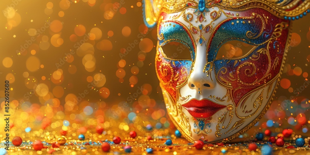 Carnival Masks on Yellow Background with Sparkles Carnival Masks on Yellow Background with Sparkles