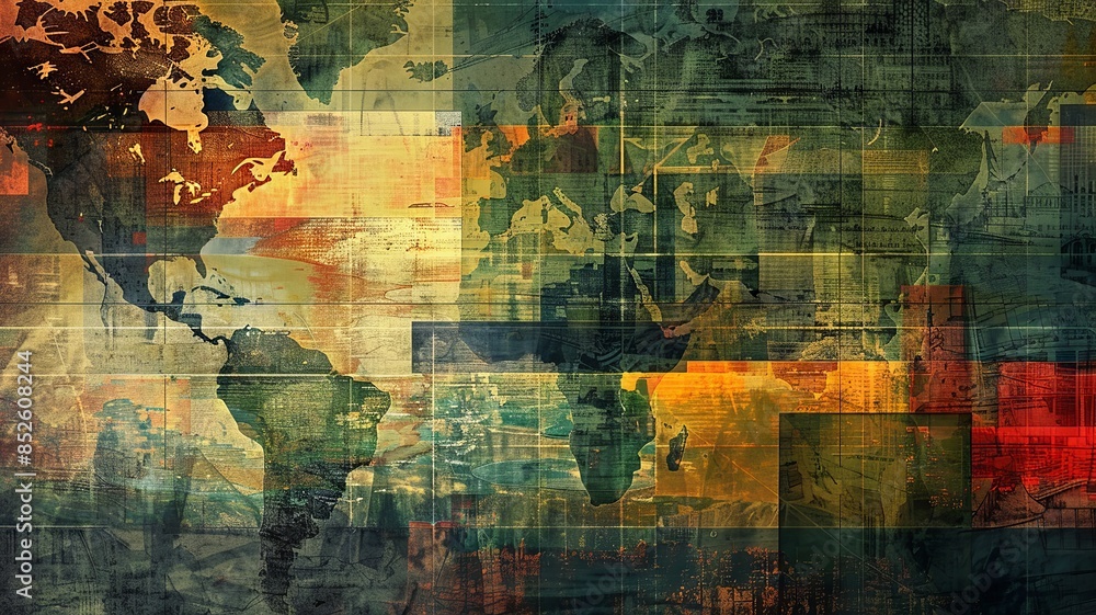 Abstract World Map with Grunge Texture and Mixed Colors Abstract World Map with Grunge Texture and Mixed Colors