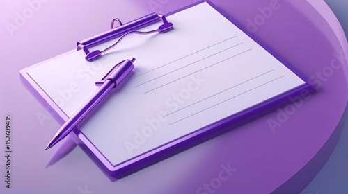 Wallpaper Mural Render 3d clipboard paper with pen purple in plastic cartoon style Illustration. AI generated image Torontodigital.ca