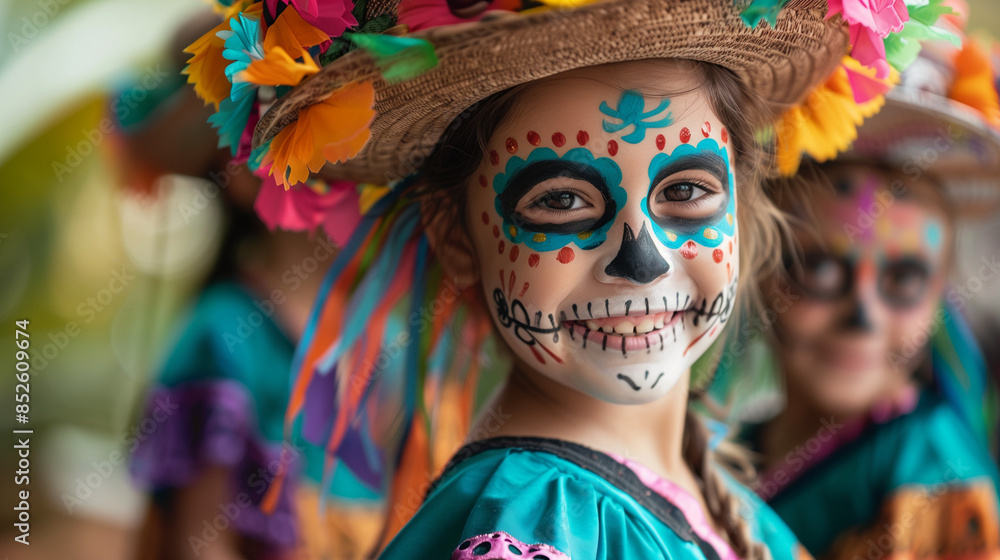 children dressed in Dia de los Muertos costumes, smiling and playing, Day of dead, kids children dressed in Dia de los Muertos costumes, smiling and playing, Day of dead, kids