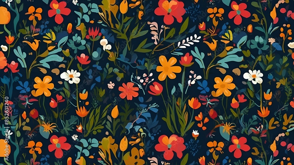 Seamless floral pattern design. Spring and summer field flowers, herbs, plants, fragile branches, botanical repeating print. Colored flat for natural textile Seamless floral pattern design. Spring and summer field flowers, herbs, plants, fragile branches, botanical repeating print. Colored flat for natural textile