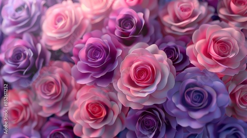 colorful pink and purple roses background, in the style of accurate and detailed, violet, purple