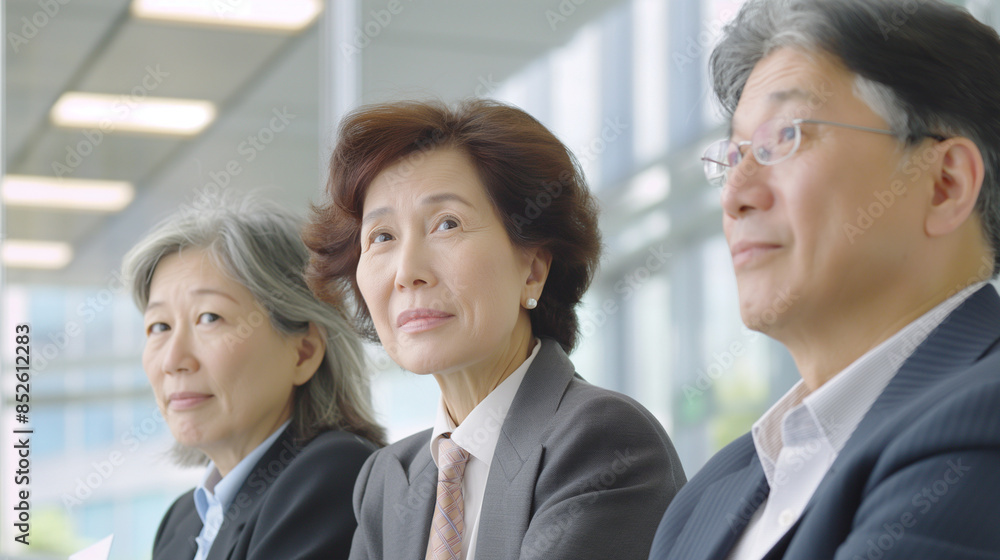 Focused Asian Business Team in Corporate Meeting in Modern Office Focused Asian Business Team in Corporate Meeting in Modern Office
