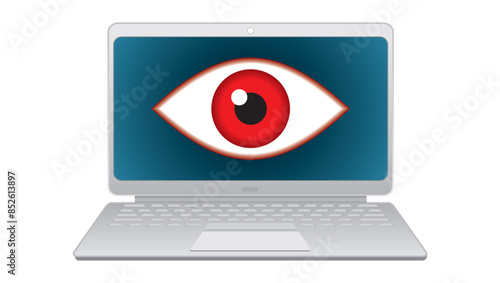 Eye watching you at computer, laptop. Vector illustration. Isolated.