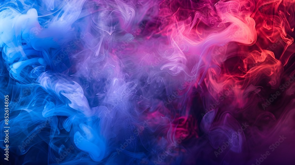 Dramatic smoke and fog in contrasting vivid red, blue, and purple colors. Vivid and intense abstract background or wallpaper. Dramatic smoke and fog in contrasting vivid red, blue, and purple colors. Vivid and intense abstract background or wallpaper.