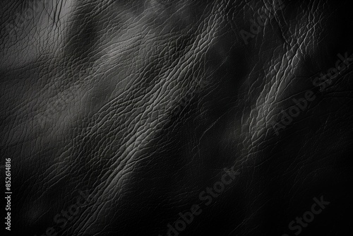 Black leather texture. Flat lay. Top view. Animal hide detail. Studio light photo