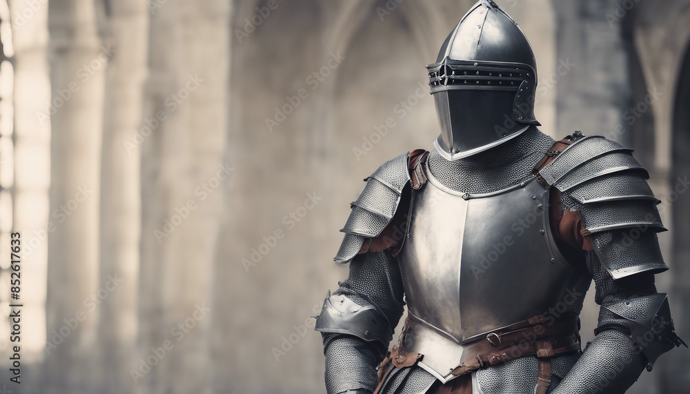 A medieval knight's armor, isolated white background, copy space for text
A medieval knight's armor, isolated white background, copy space for text