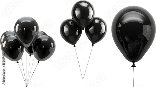 black balloons isolated on transparent background, Black balloon PNG, congratulation decoration photo