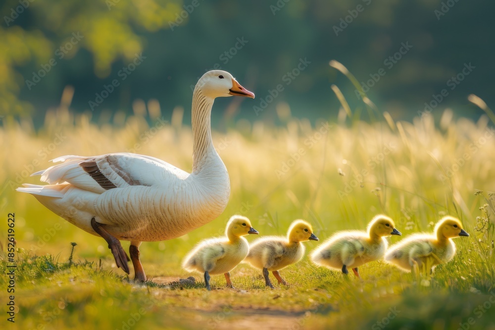 Obraz premium White Goose with Goslings