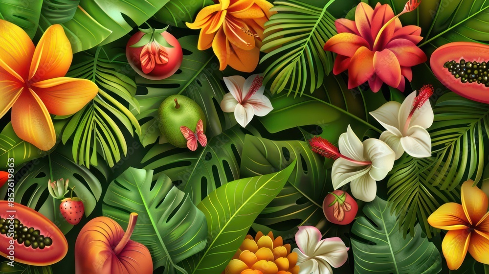 Tropical seamless pattern with exotic palm leaves Tropical seamless pattern with exotic palm leaves