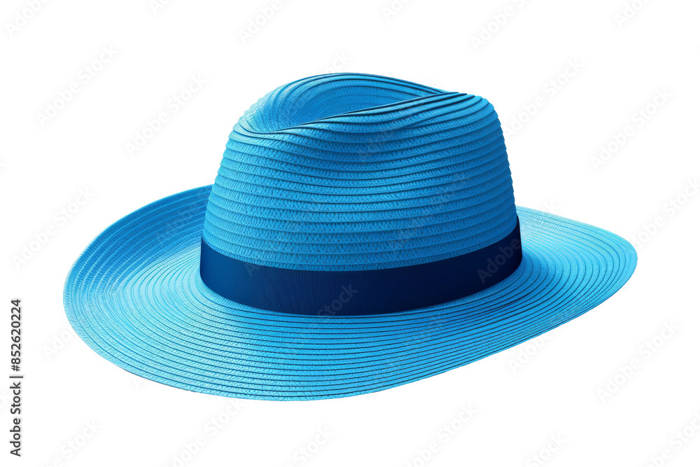 A Bright Blue Straw Fedora Hat Ready For Summer on a Clear PNG or White Background. A Bright Blue Straw Fedora Hat Ready For Summer on a Clear PNG or White Background.
