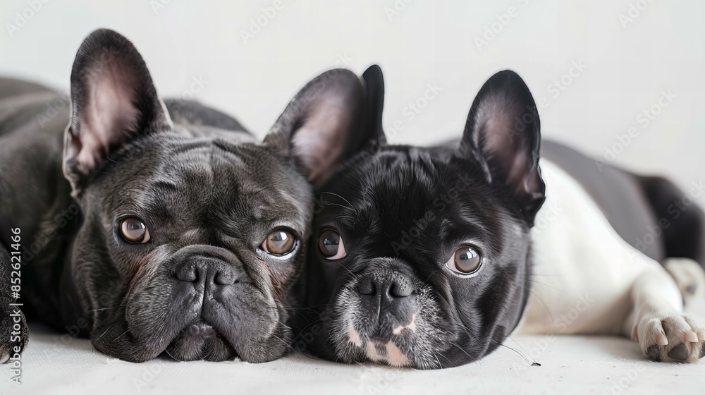 french bulldog puppies lying, closeup on white background french bulldog puppies lying, closeup on white background